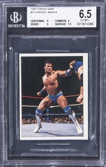 1997 Panini WWF Superstars Stickers #113 Rocky Maivia Rookie Card - BGS EX-MT+ 6.5